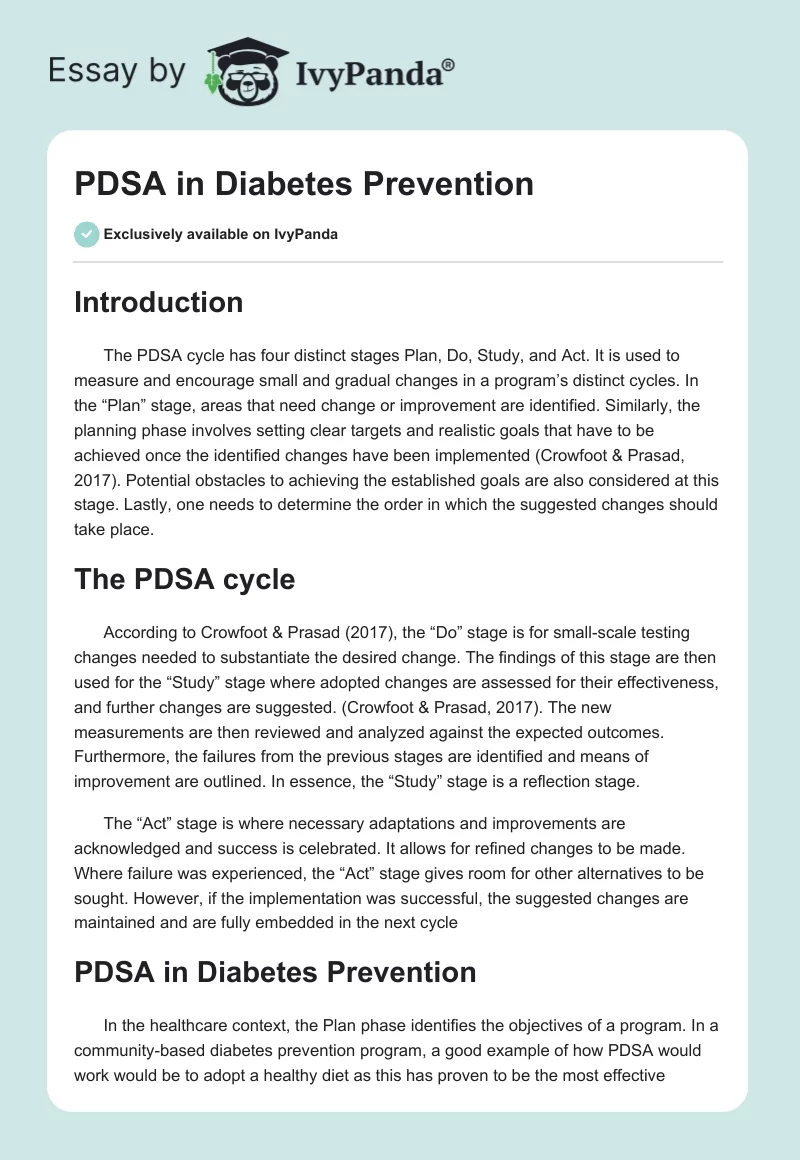 PDSA in Diabetes Prevention. Page 1