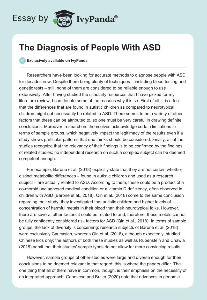 The Diagnosis of People With ASD. Page 1