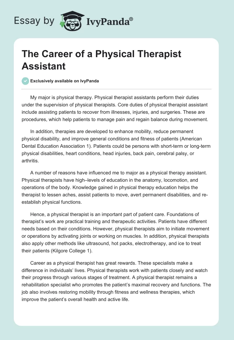 The Career of a Physical Therapist Assistant. Page 1