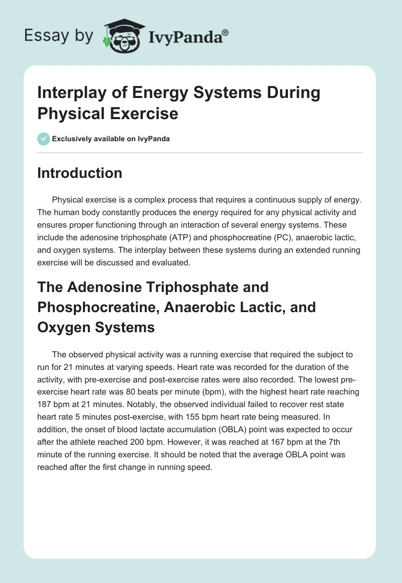 Interplay of Energy Systems During Physical Exercise. Page 1