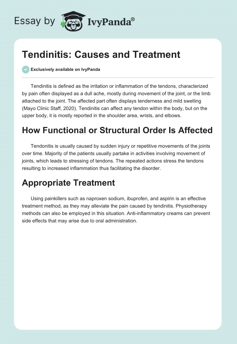 Tendinitis: Causes and Treatment. Page 1