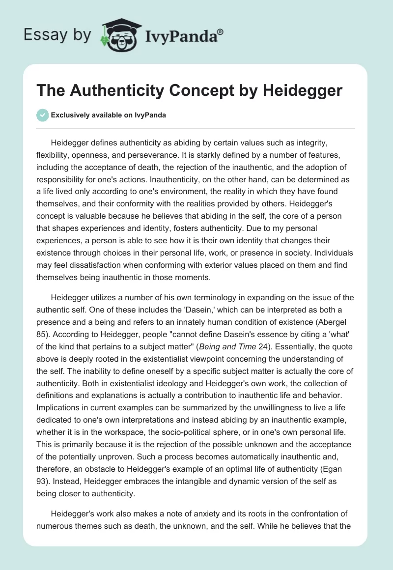 The Authenticity Concept by Heidegger. Page 1
