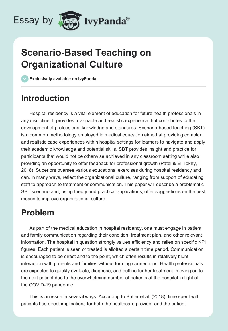 Scenario-Based Teaching on Organizational Culture. Page 1