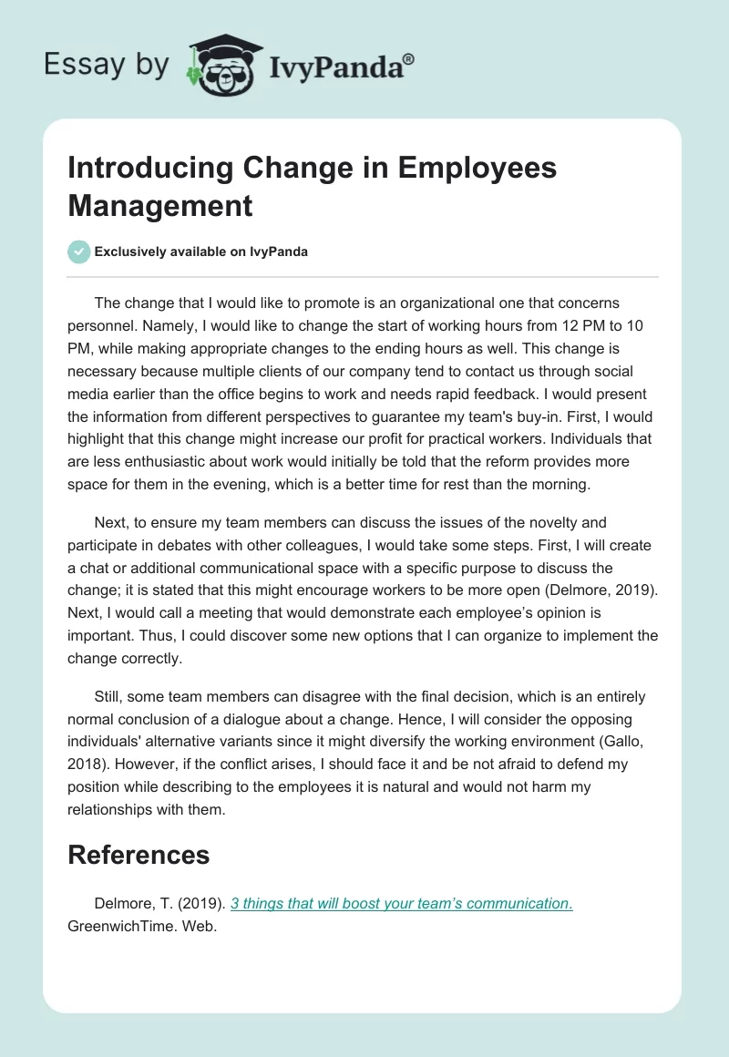Introducing Change in Employees Management. Page 1