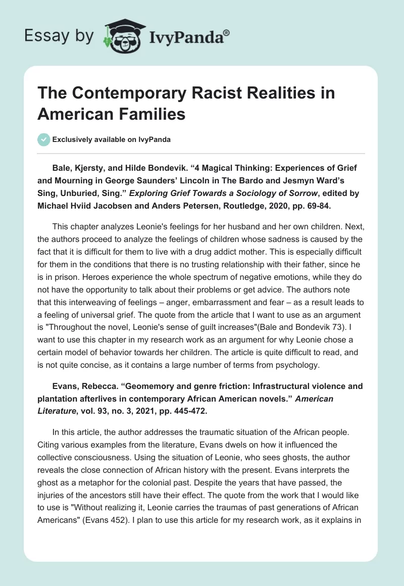 The Contemporary Racist Realities in American Families. Page 1