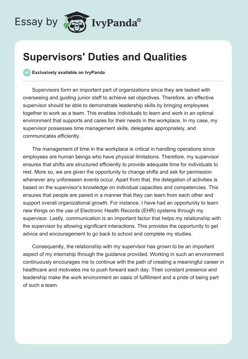 Supervisors' Duties and Qualities. Page 1