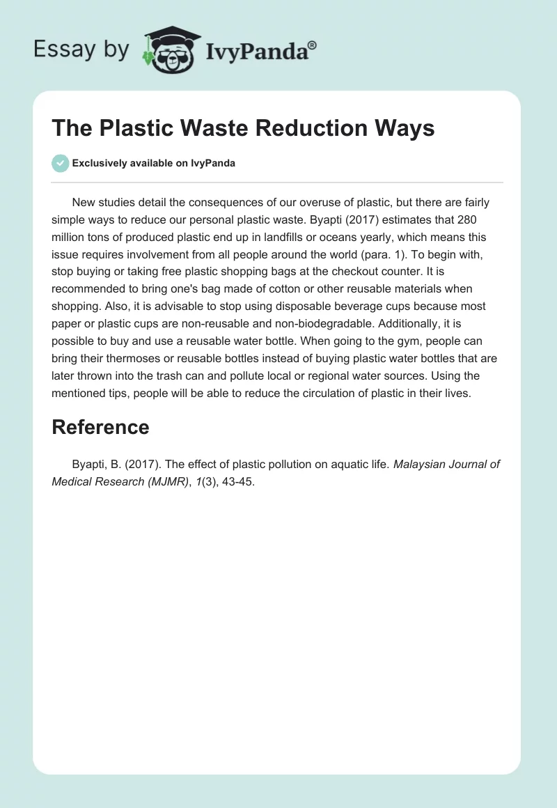 The Plastic Waste Reduction Ways. Page 1