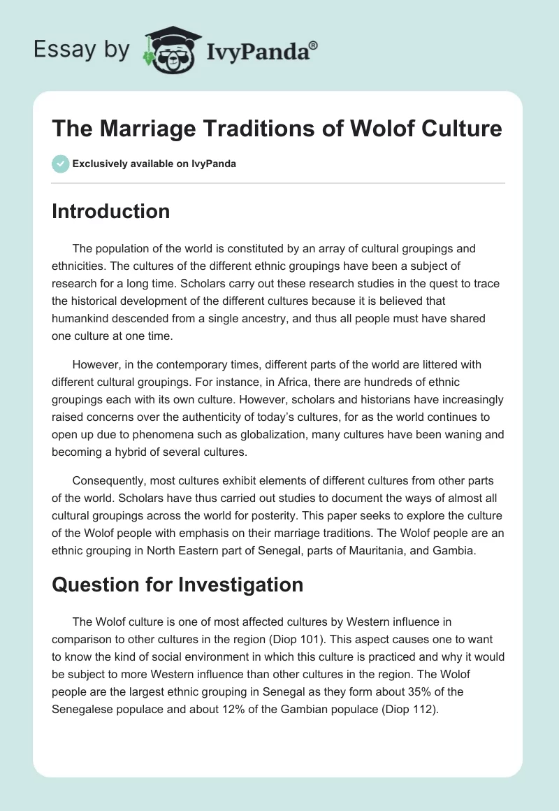 The Marriage Traditions of Wolof Culture. Page 1