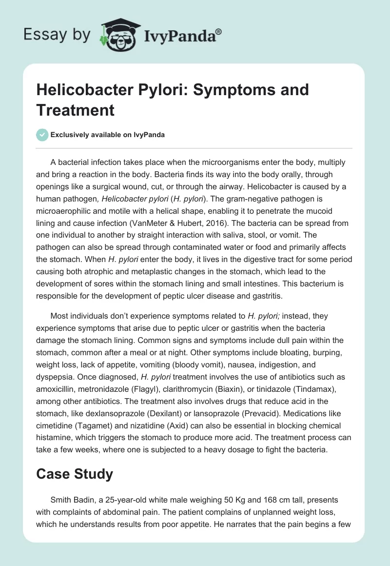 Helicobacter Pylori: Symptoms and Treatment. Page 1