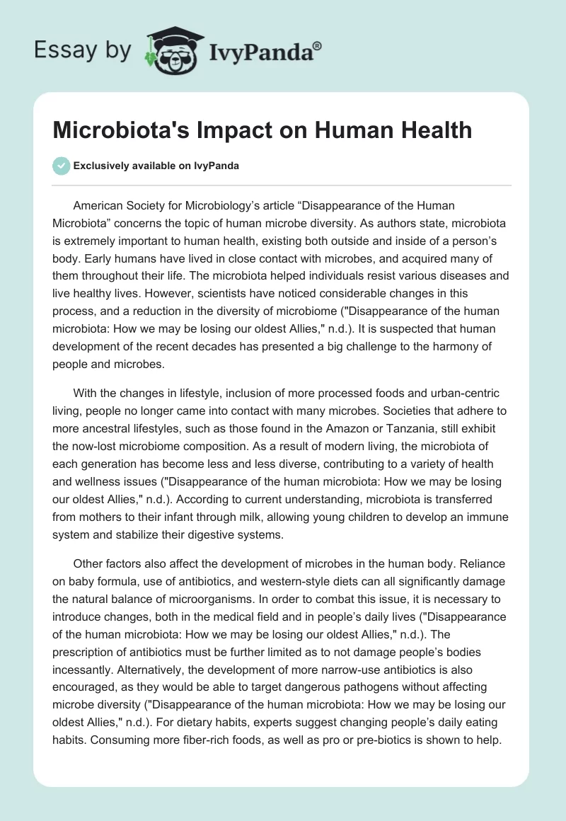 Microbiota's Impact on Human Health. Page 1