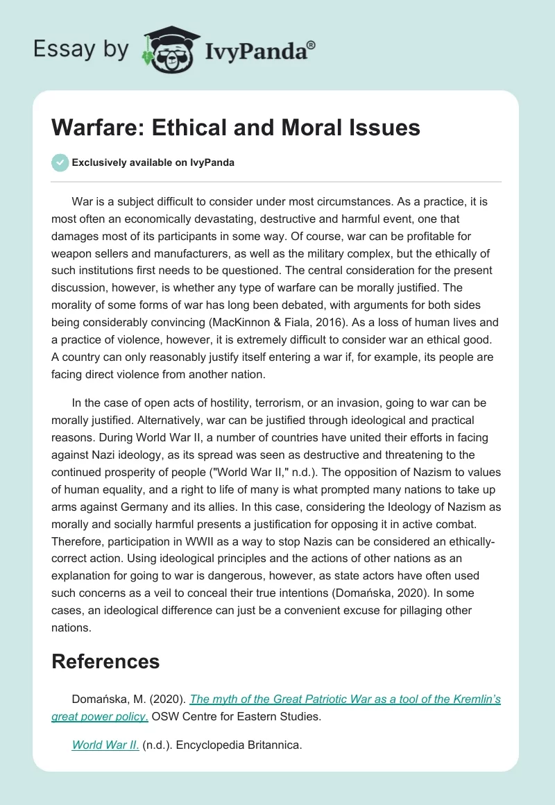 Warfare: Ethical and Moral Issues. Page 1