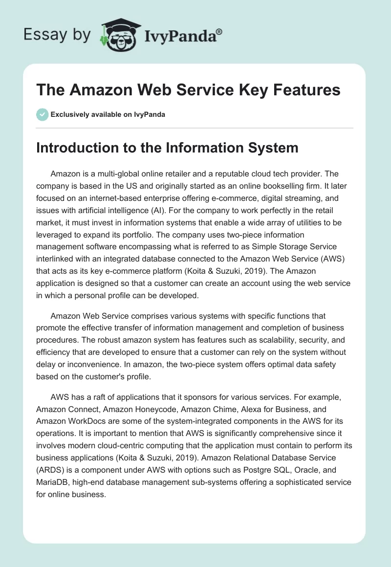 The Amazon Web Service Key Features. Page 1