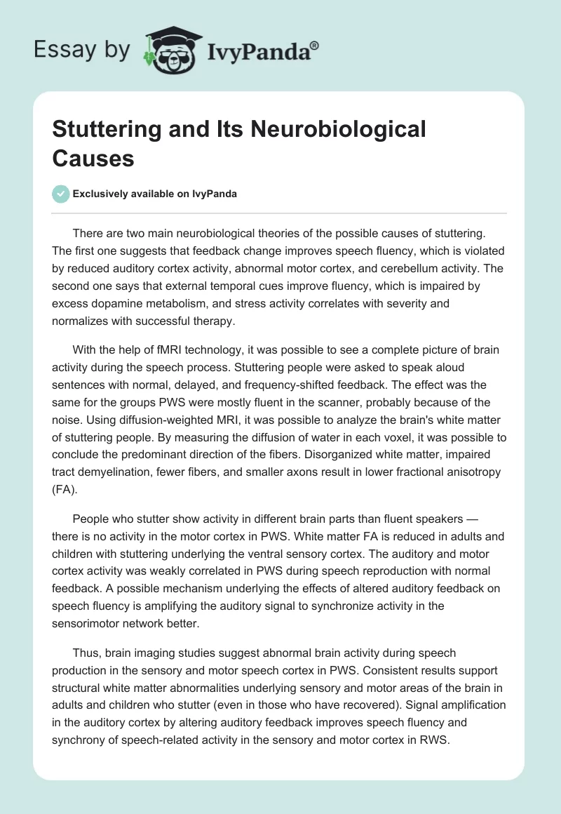 Stuttering and Its Neurobiological Causes. Page 1