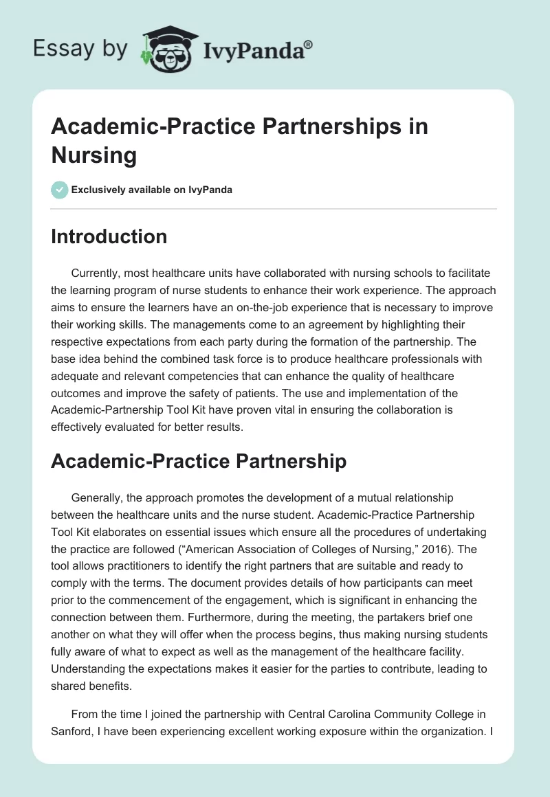 Academic-Practice Partnerships in Nursing. Page 1
