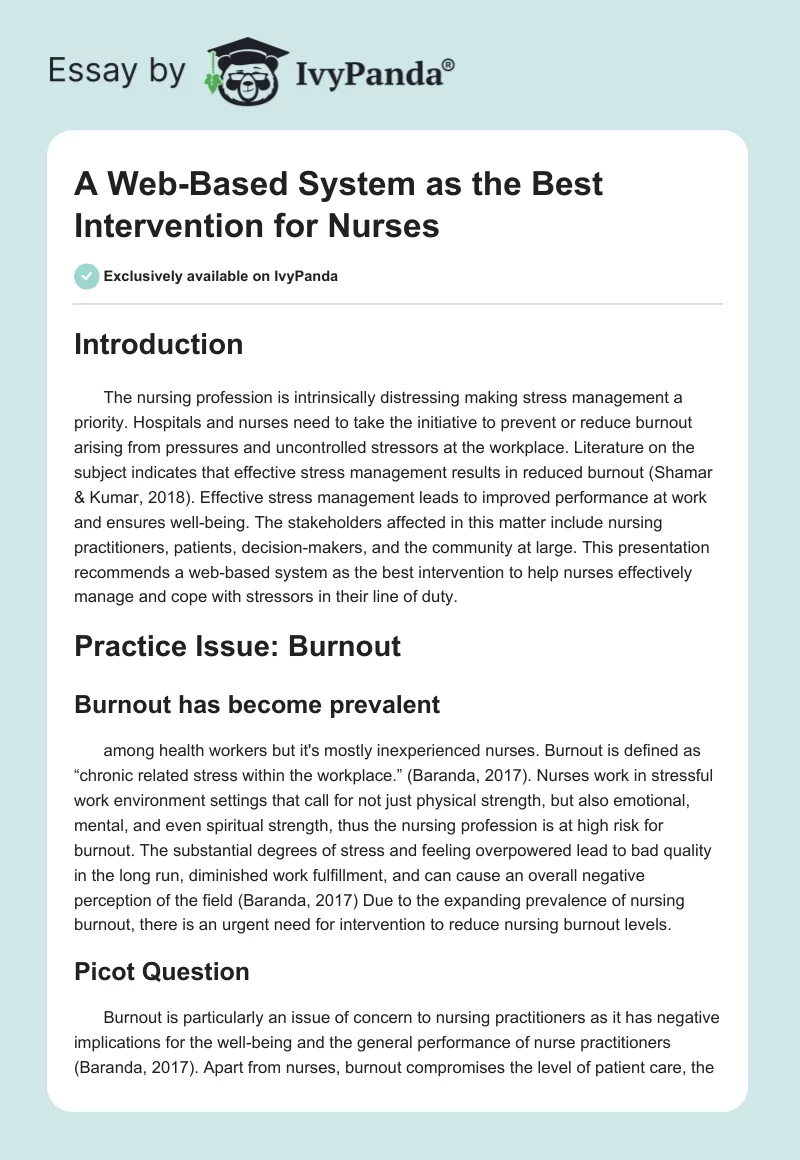 A Web-Based System as the Best Intervention for Nurses. Page 1