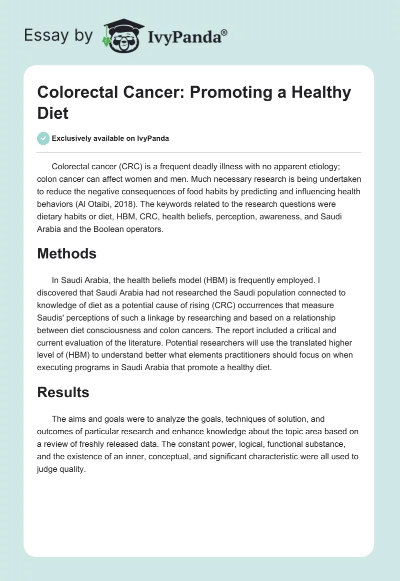 Colorectal Cancer: Promoting a Healthy Diet. Page 1