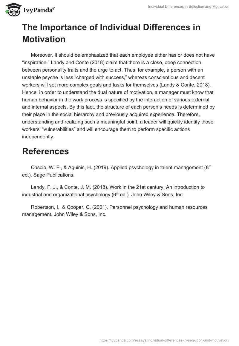 Individual Differences in Selection and Motivation. Page 2