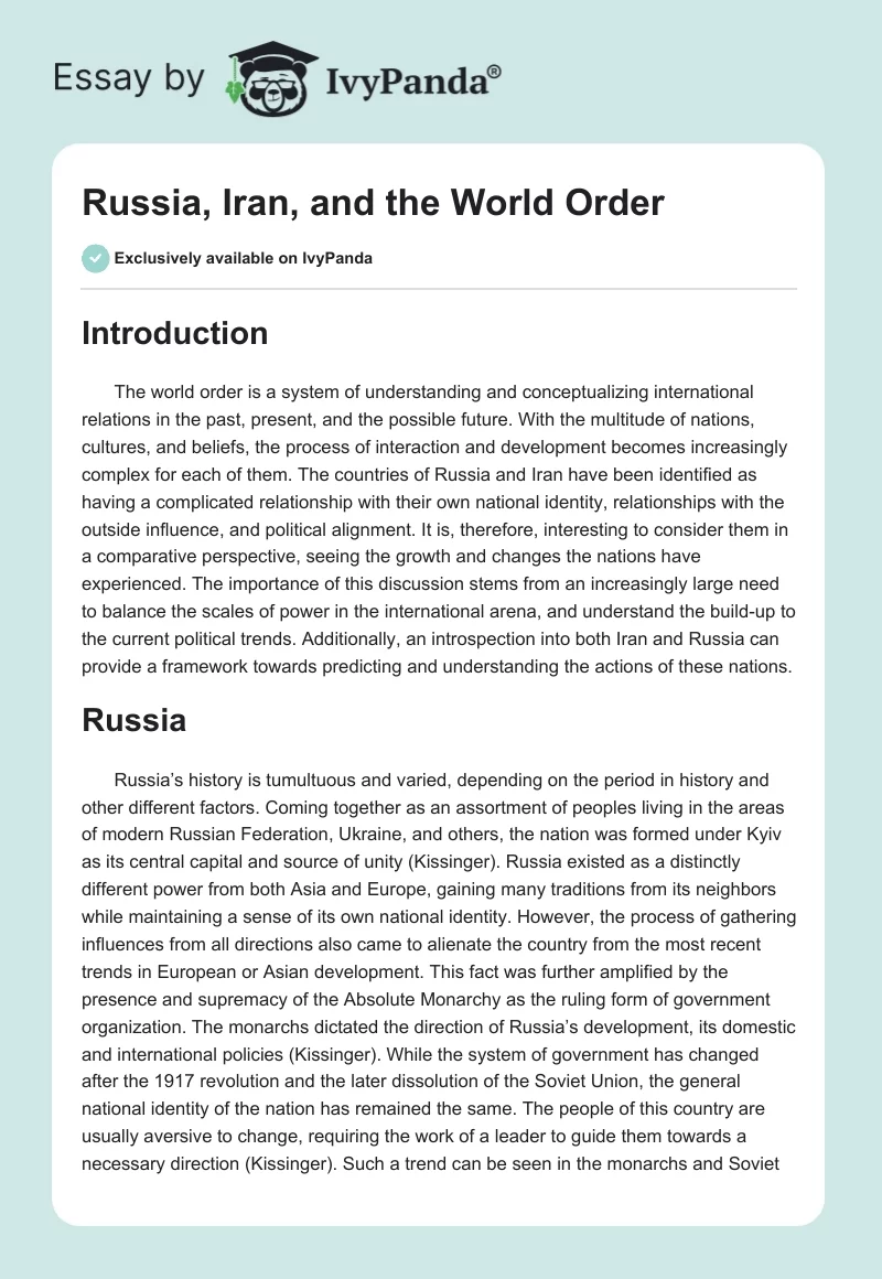Russia, Iran, and the World Order. Page 1