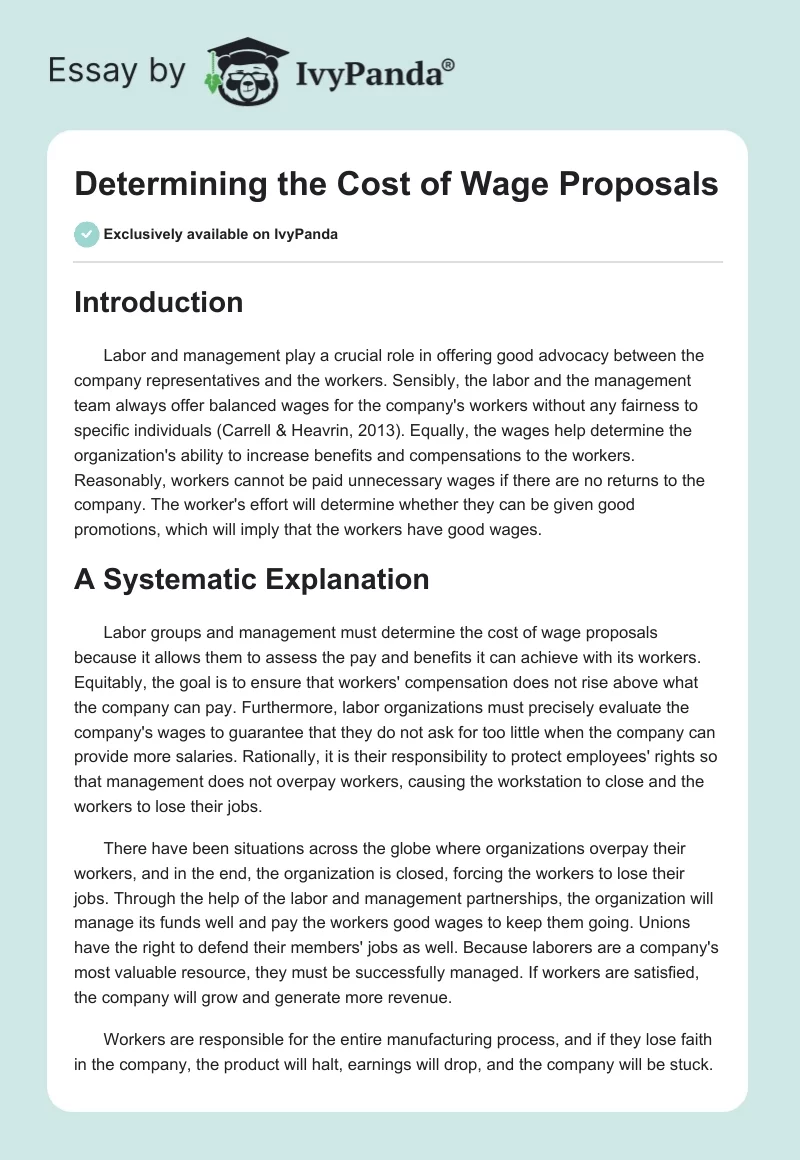 Determining the Cost of Wage Proposals. Page 1