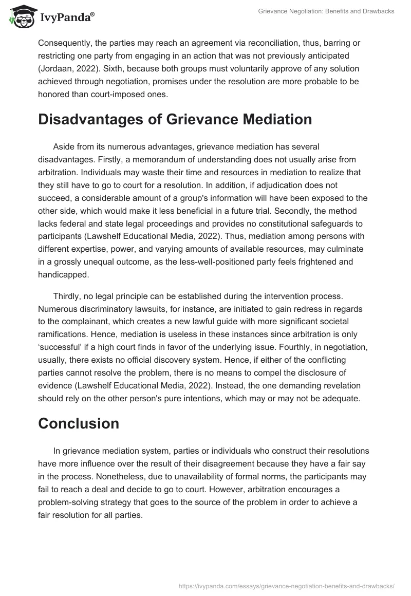 Grievance Negotiation: Benefits and Drawbacks. Page 2
