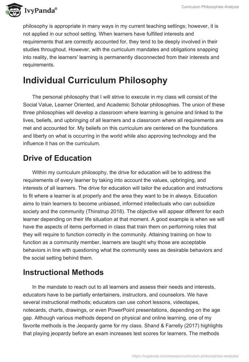 Curriculum Philosophies Analysis. Page 3
