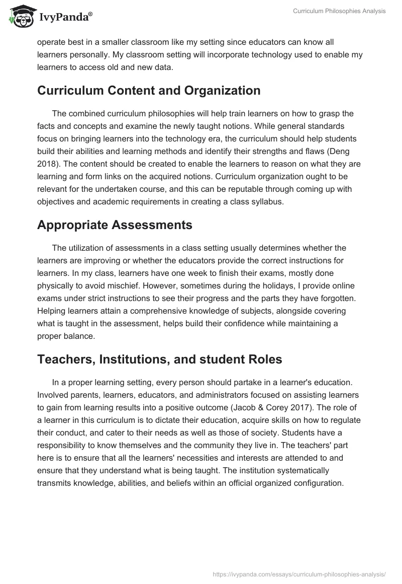 Curriculum Philosophies Analysis. Page 4