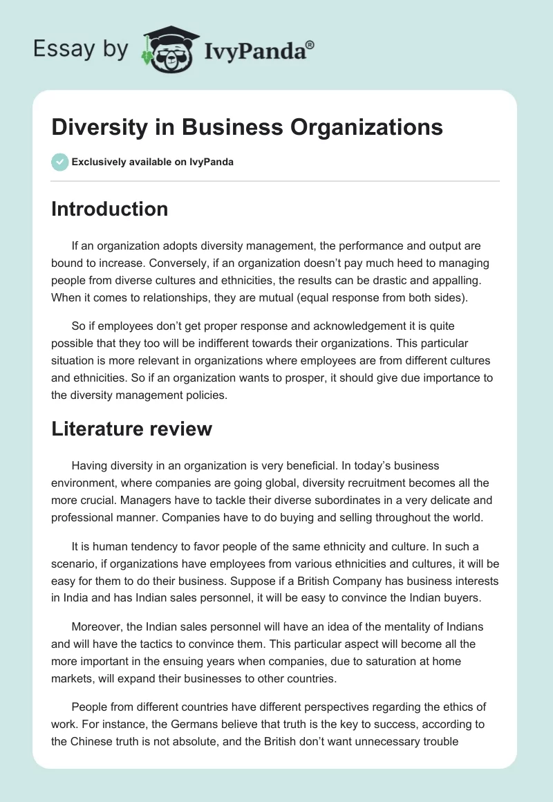 Diversity in Business Organizations. Page 1