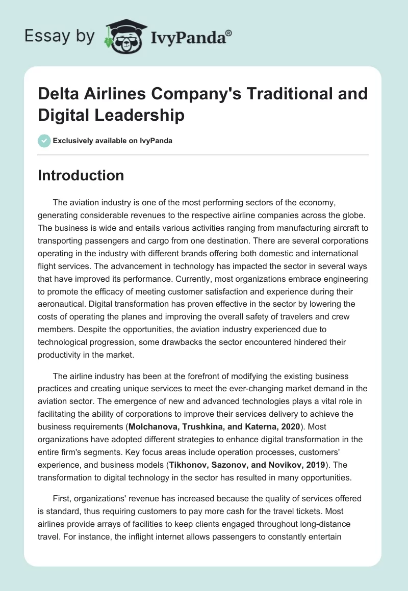 Delta Airlines Company's Traditional and Digital Leadership. Page 1