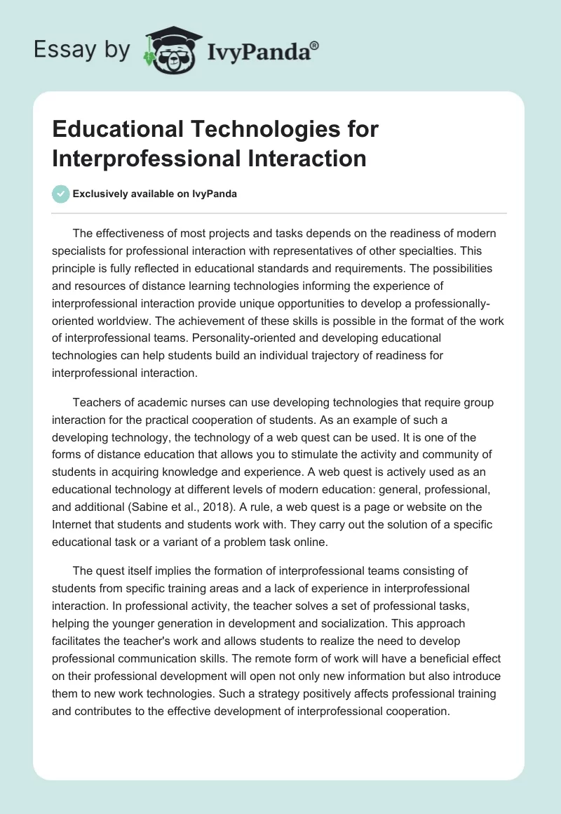 Educational Technologies for Interprofessional Interaction. Page 1