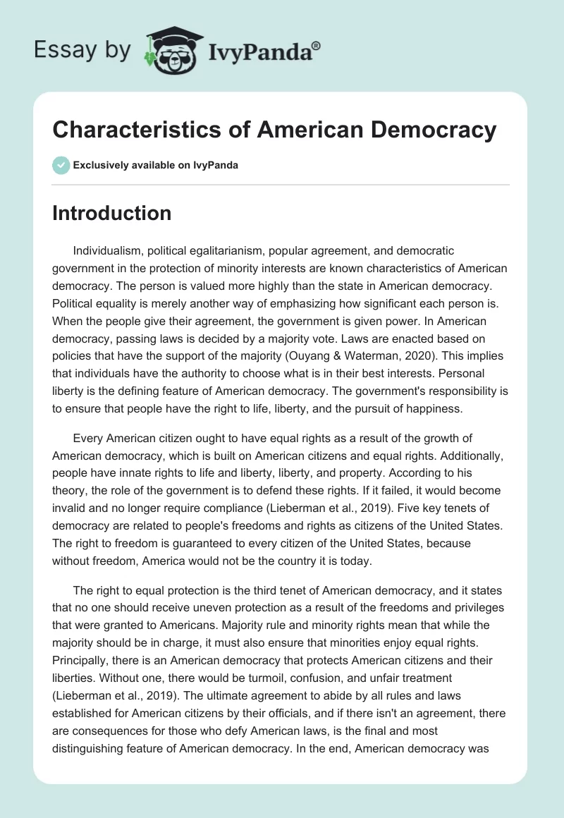 Characteristics of American Democracy. Page 1