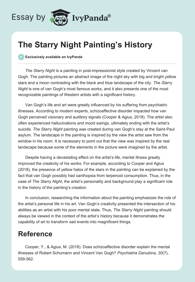The Starry Night Painting’s History. Page 1