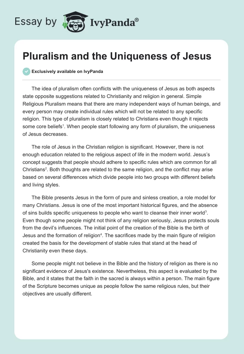 Pluralism and the Uniqueness of Jesus. Page 1