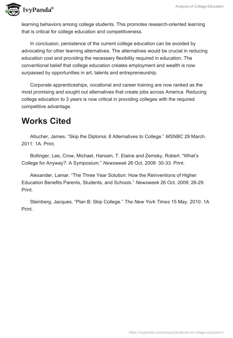 Analysis of College Education. Page 4