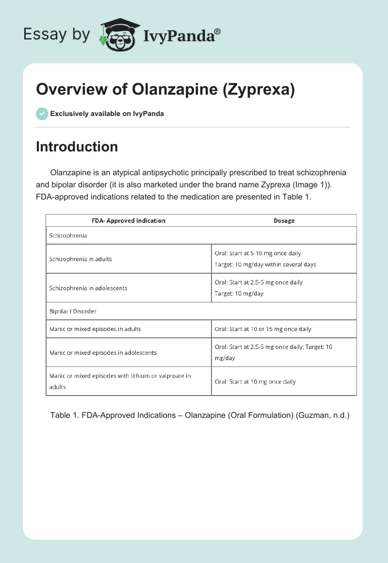 Overview of Olanzapine (Zyprexa). Page 1