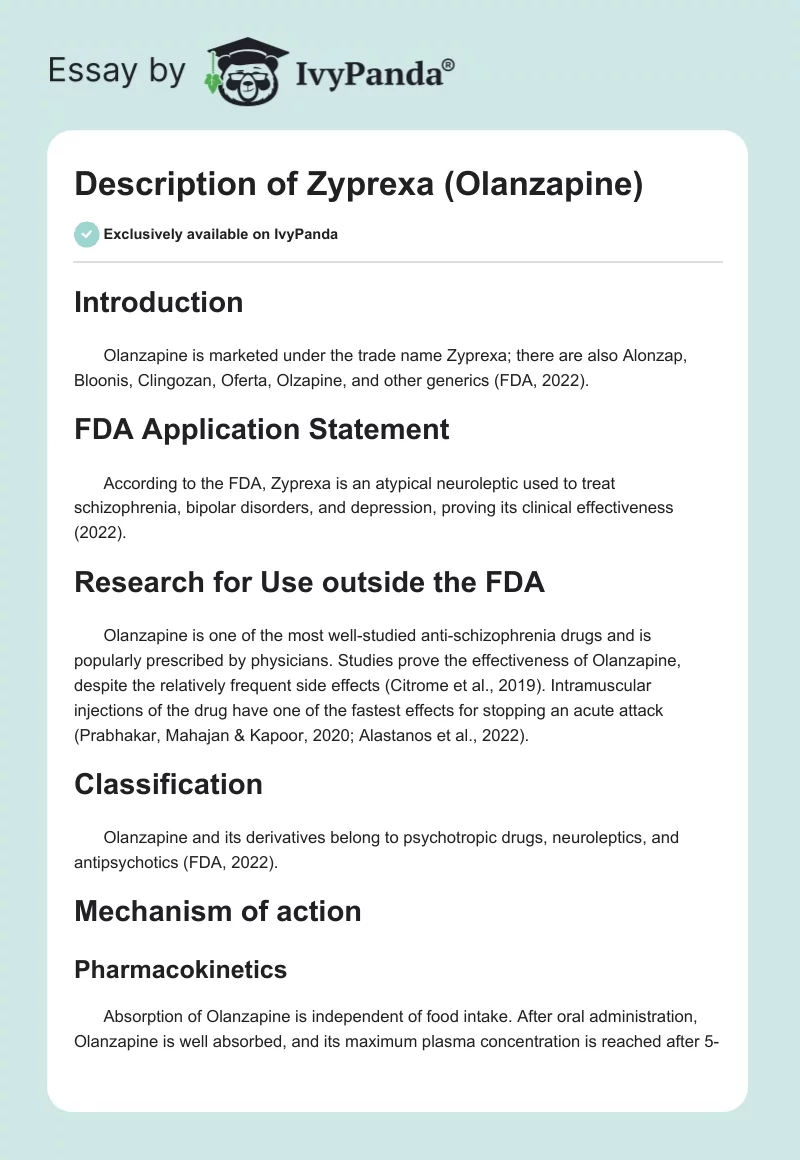Description of Zyprexa (Olanzapine). Page 1
