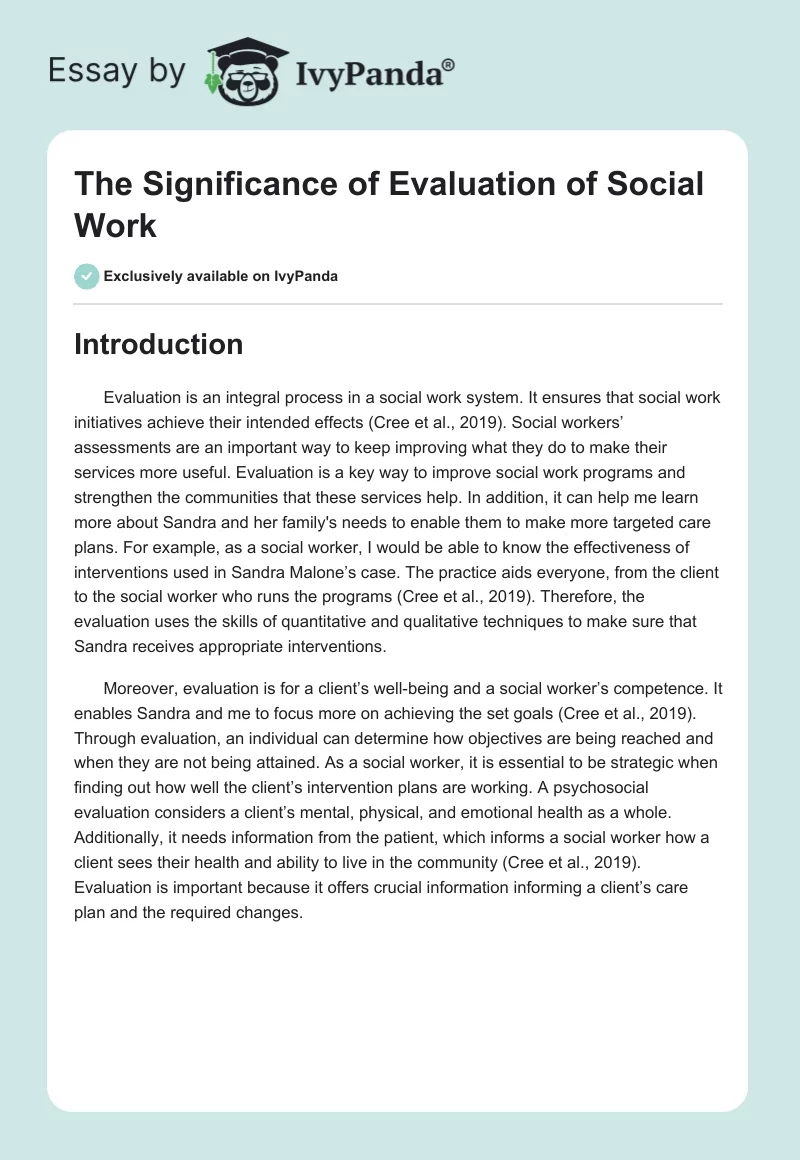 The Significance of Evaluation of Social Work. Page 1