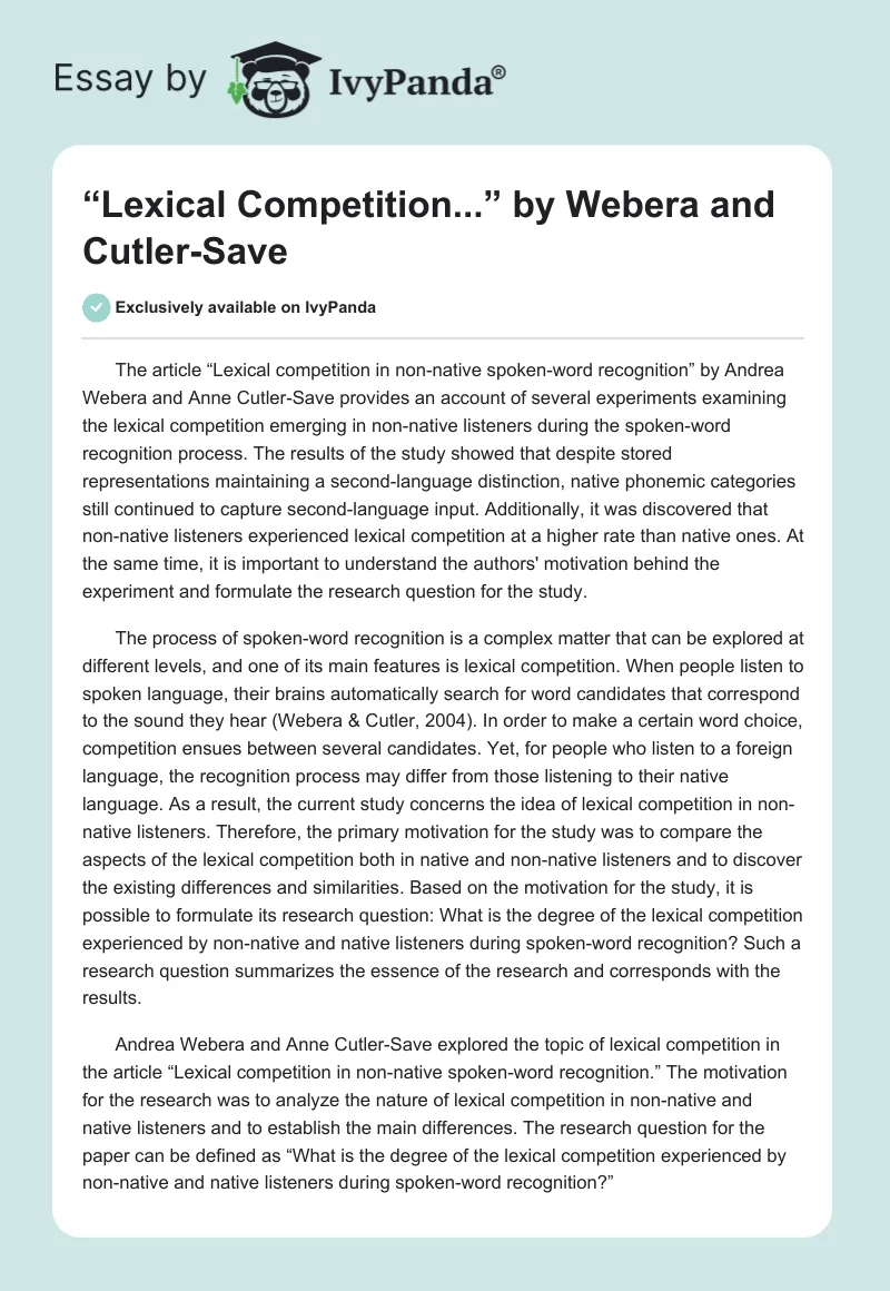 “Lexical Competition...” by Webera and Cutler-Save. Page 1