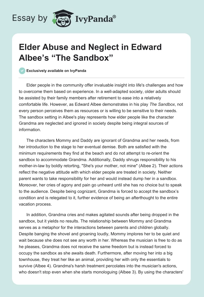 Elder Abuse and Neglect in Edward Albee’s “The Sandbox”. Page 1