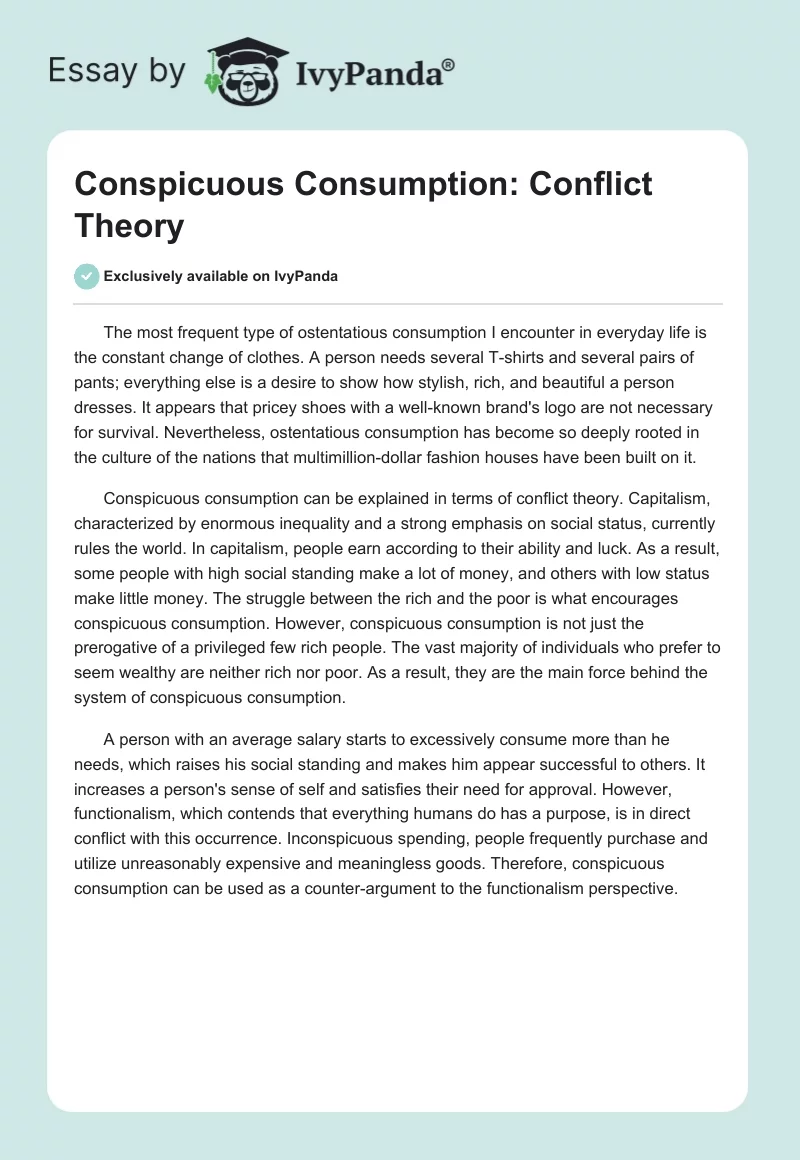 Conspicuous Consumption: Conflict Theory. Page 1
