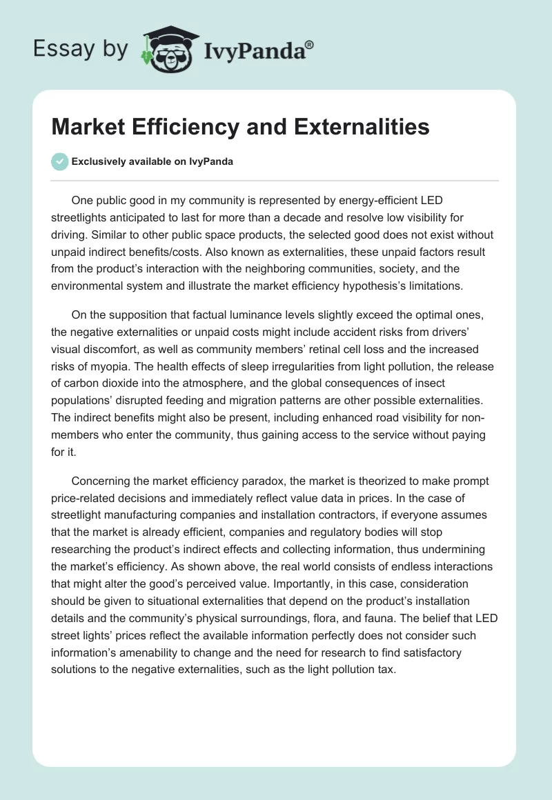 Market Efficiency and Externalities. Page 1