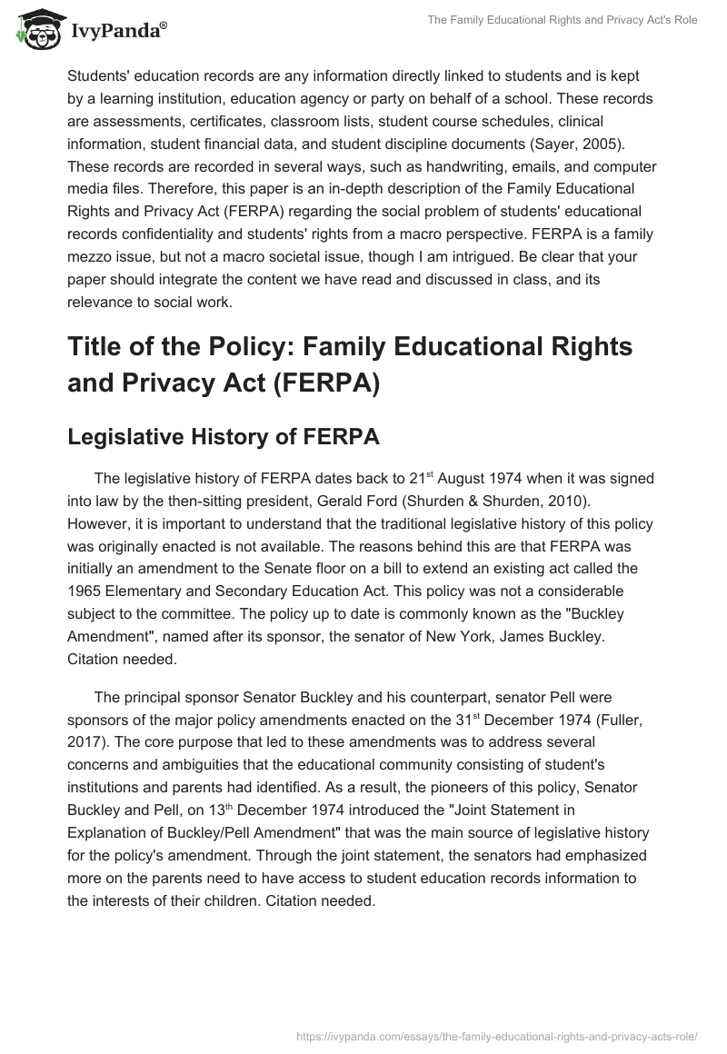 The Family Educational Rights and Privacy Act's Role. Page 2