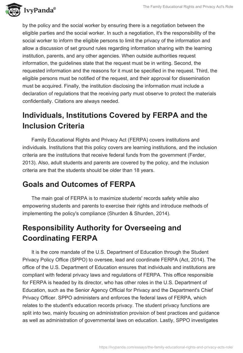The Family Educational Rights and Privacy Act's Role. Page 4