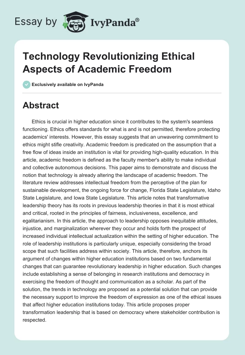 Technology Revolutionizing Ethical Aspects of Academic Freedom. Page 1