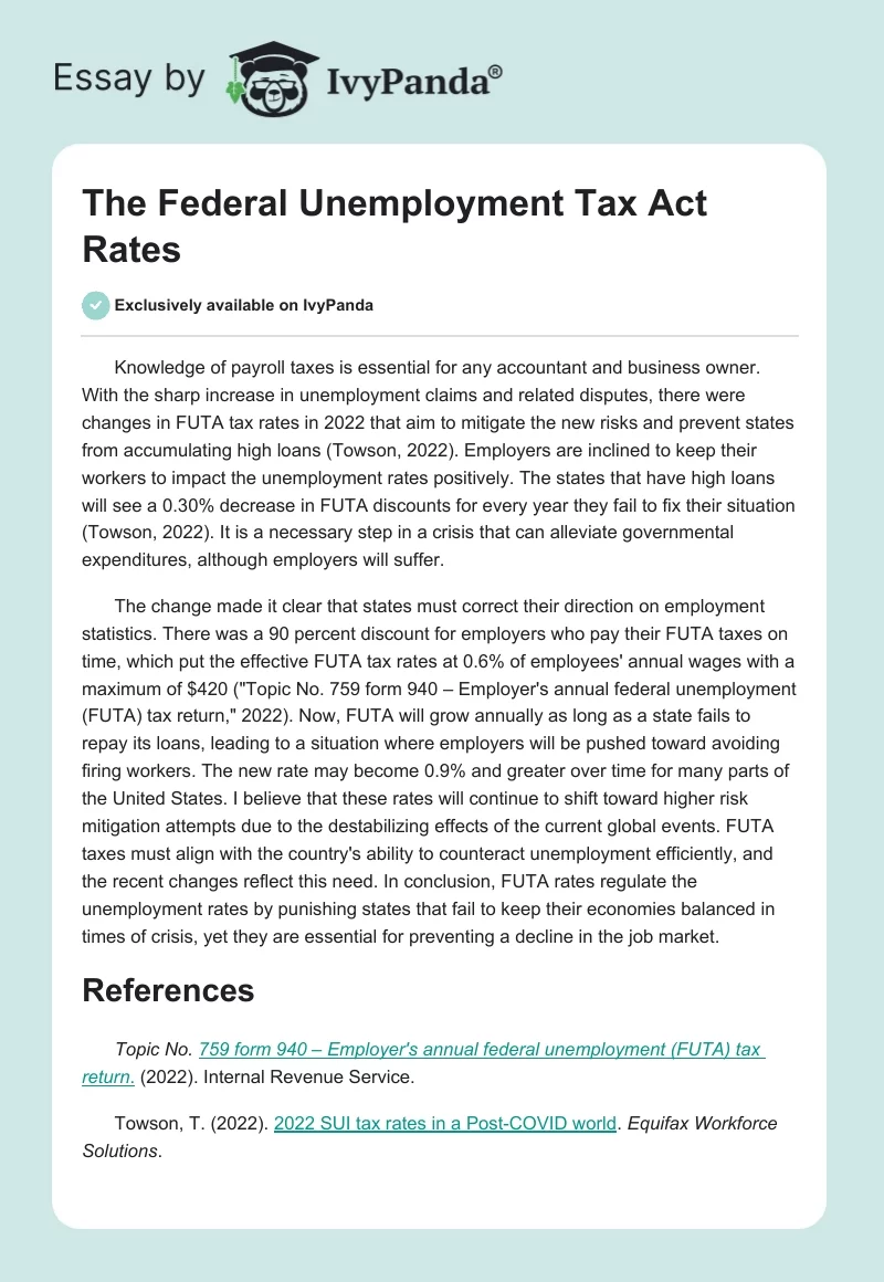 The Federal Unemployment Tax Act Rates. Page 1
