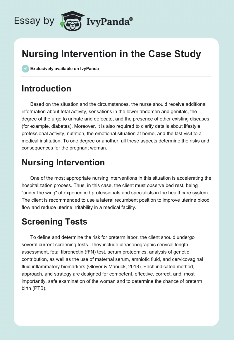 Nursing Intervention in the Case Study. Page 1