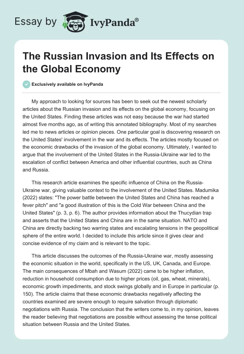 The Russian Invasion and Its Effects on the Global Economy. Page 1