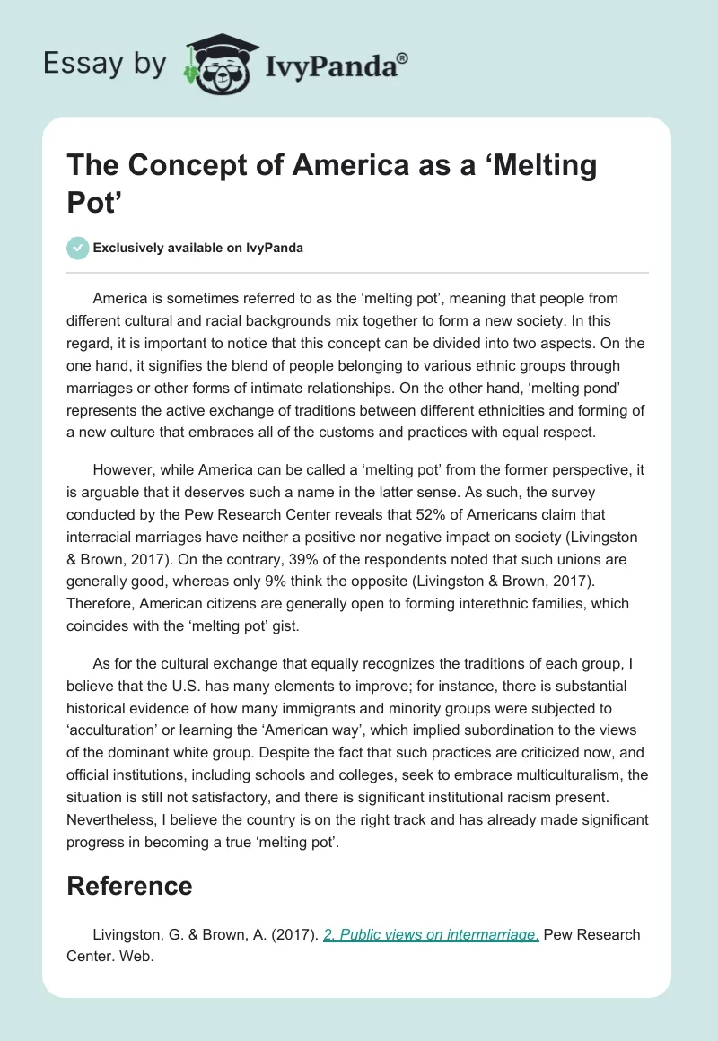 The Concept of America as a ‘Melting Pot’. Page 1