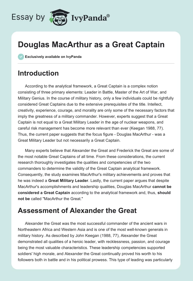 Douglas MacArthur as a Great Captain. Page 1