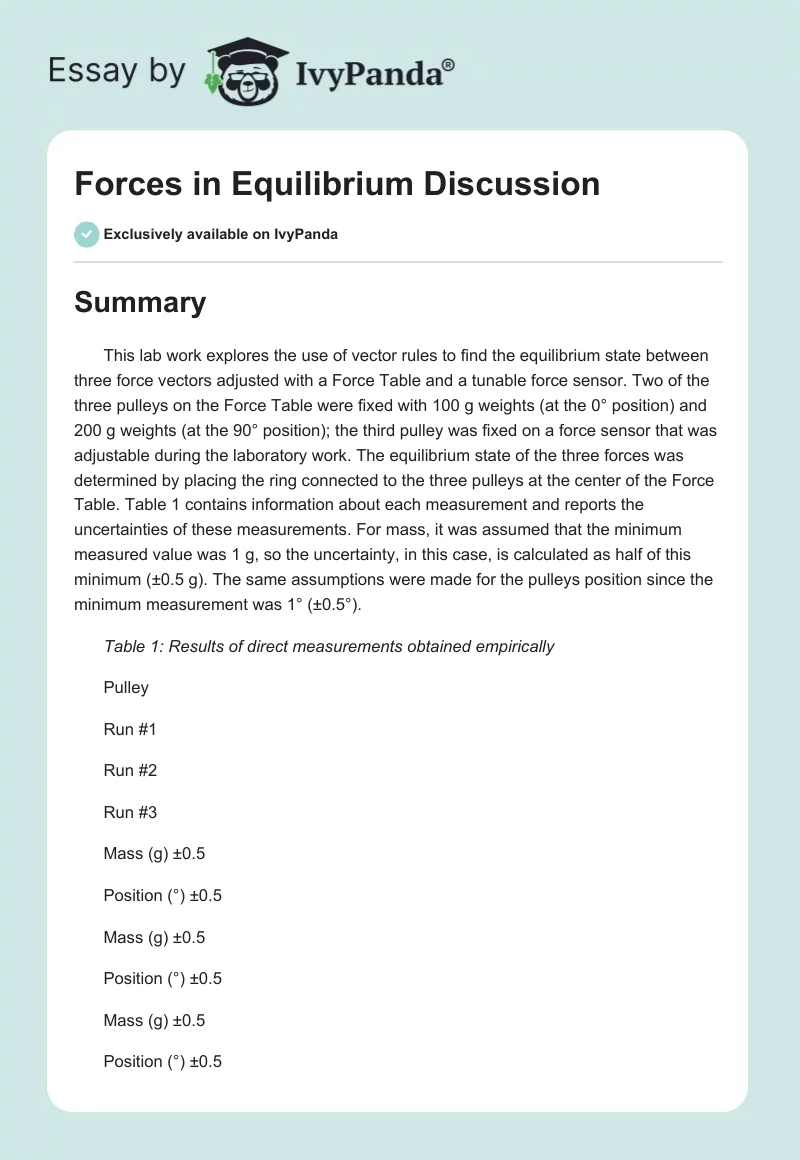 Forces in Equilibrium Discussion. Page 1