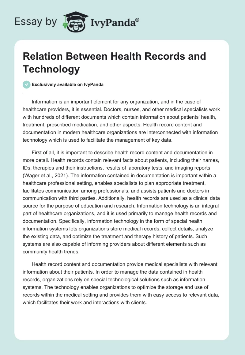 Relation Between Health Records and Technology. Page 1